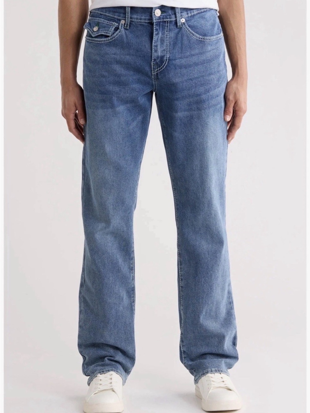 True Religion Men's Straight Jeans in Medium Blue Wash
